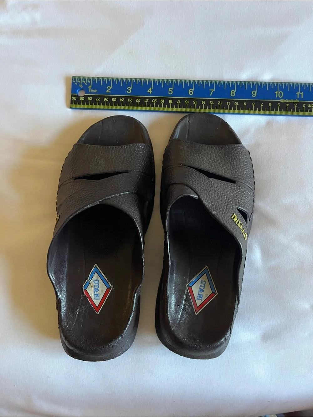 OTANI 505 Dark Brown Textured Slide Sandals Size M Made In Thailand Open Toe